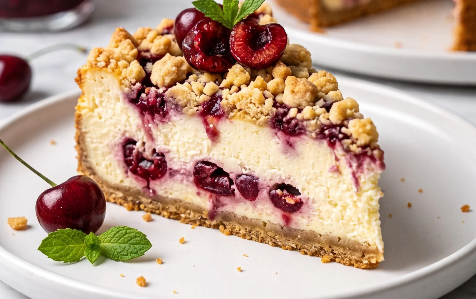 Kirsch Extract-Joghurt-Käsekuchen mit Streuseln